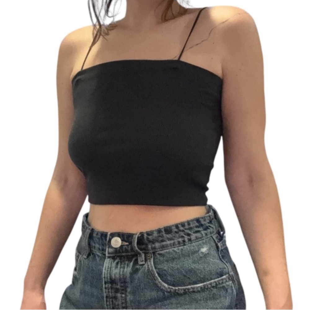 American Eagle Outfitters Black Spaghetti Strap Cropped Tank